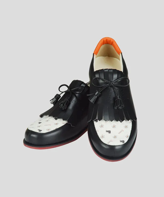 KANDINI Canvas Tassel Loafer Spikeless Golf Shoes - Black/Orange