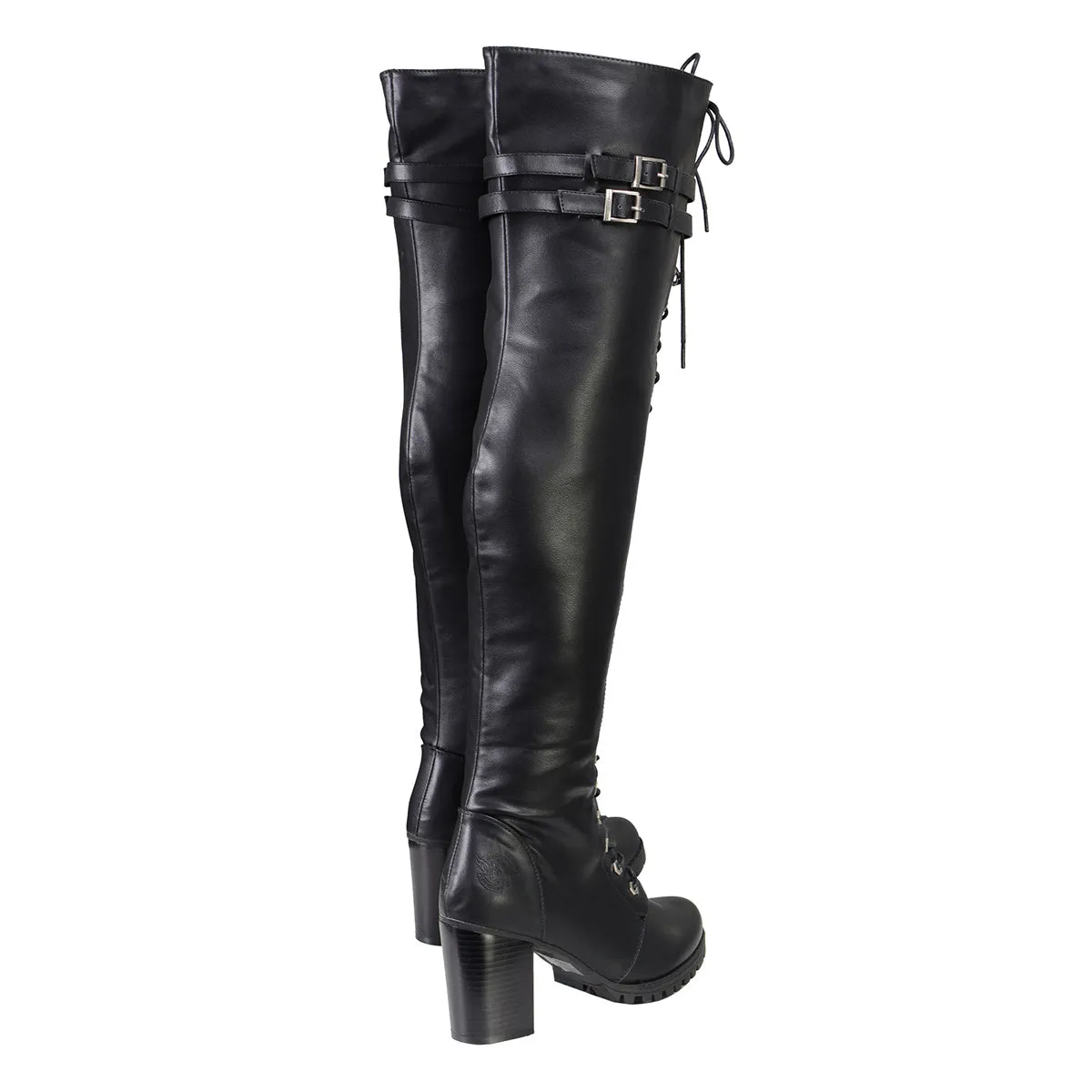 MBL9424 Women's Black Above the Knee Boots with Lace-Up Closure