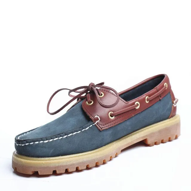 Mens Casual Genuine Leather Docksides Deck Lace Up Moccain Boat Loafers Shoes Driving Fashion Unisex Moccasins England Flats