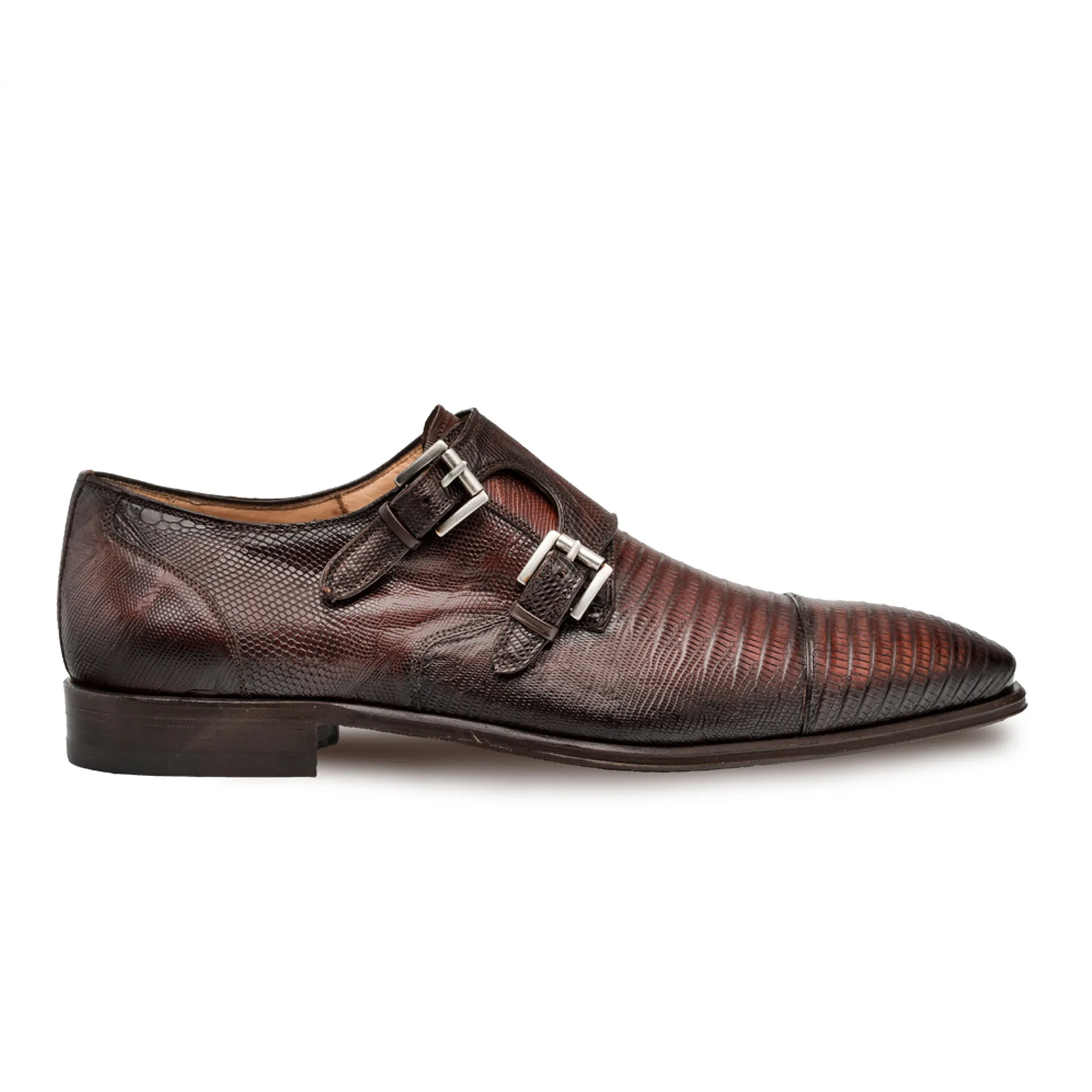 Mens Mezlan Argentum Lizard Double Monk Strap in Grey