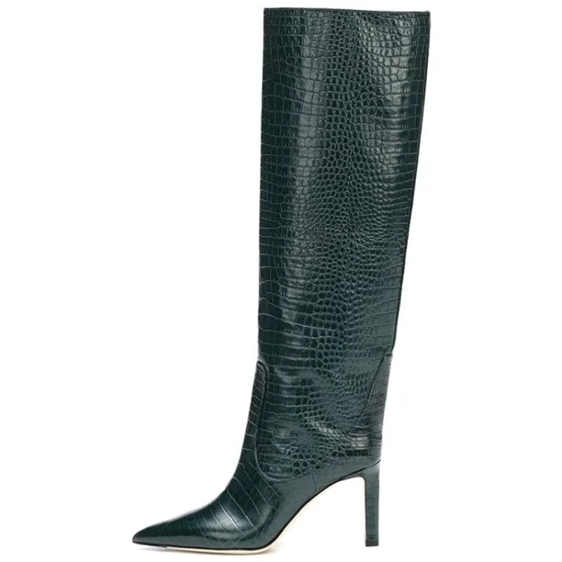 Pointed Toe Thin Heeled Ladies Sexy Long Fashion Catwalk Slip On Boots