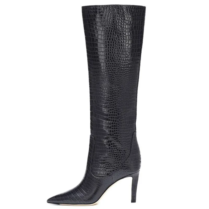 Pointed Toe Thin Heeled Ladies Sexy Long Fashion Catwalk Slip On Boots