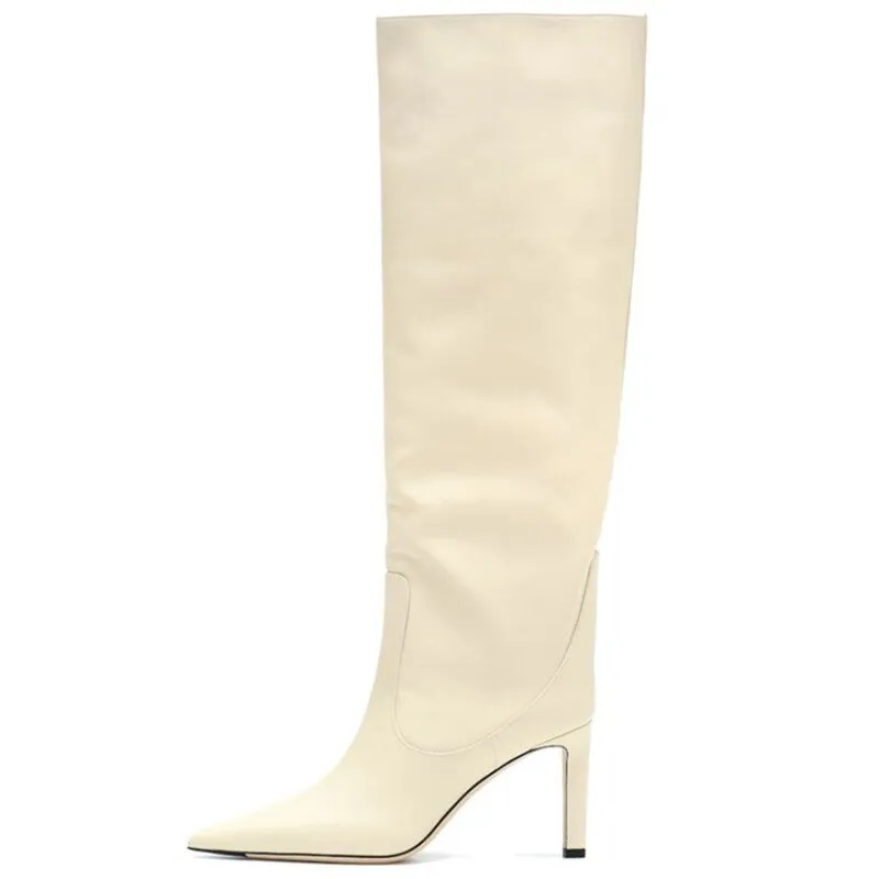 Pointed Toe Thin Heeled Ladies Sexy Long Fashion Catwalk Slip On Boots