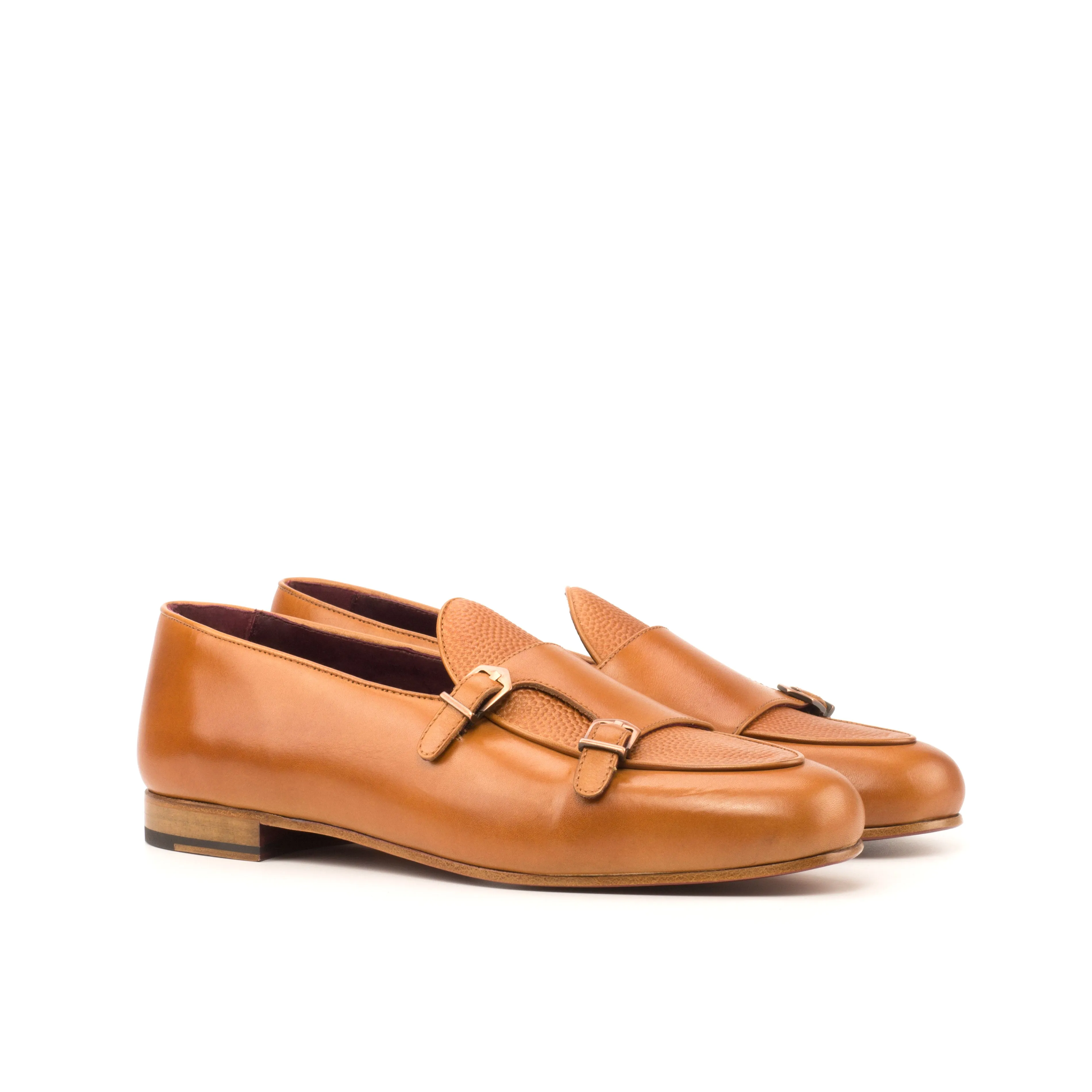 Unique Handcrafted Monk Slipper   cognac painted calf