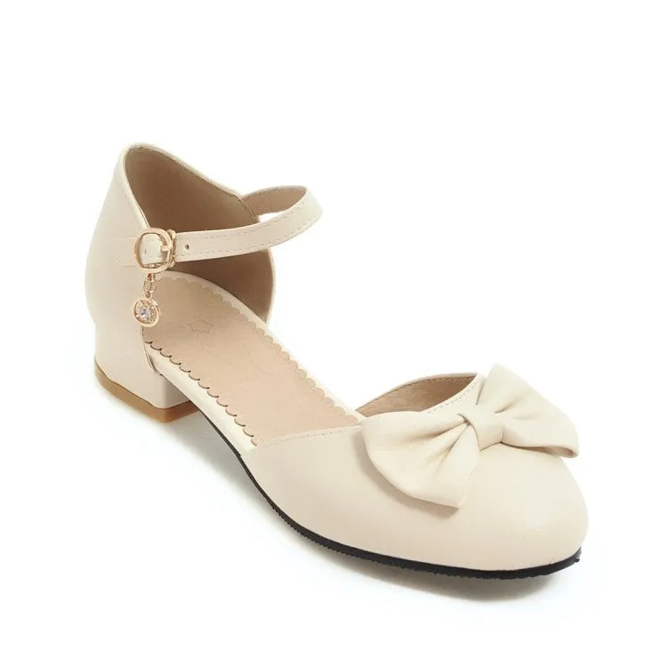 Women's Round Toe Butterfly Knot Ankle Strap Block Heels Sandals