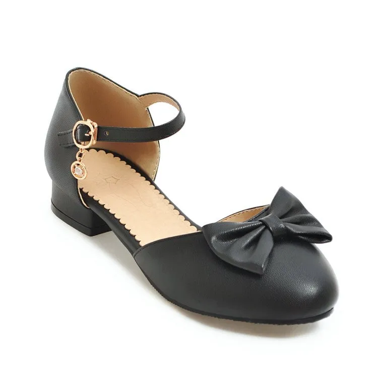 Women's Round Toe Butterfly Knot Ankle Strap Block Heels Sandals