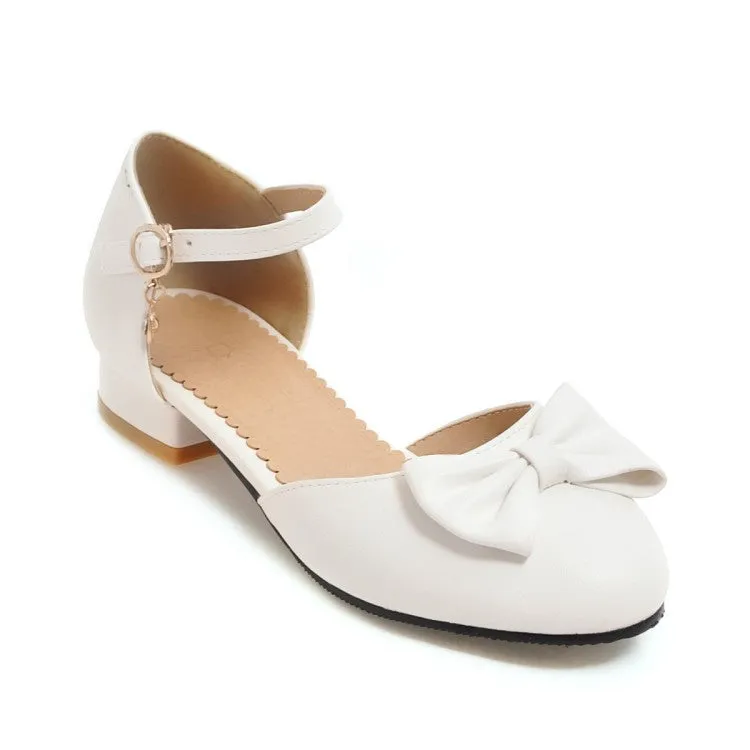 Women's Round Toe Butterfly Knot Ankle Strap Block Heels Sandals