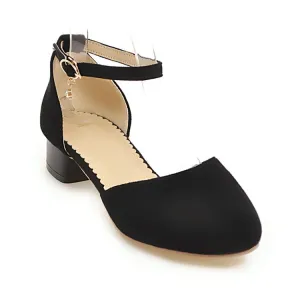 Women's Suede Hollow Out Ankle Wrap Low Block Heels Sandals