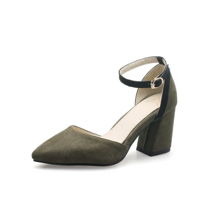 Women's's Suede Fabric Pointed Toe Ankle Strap Block Heel Sandals